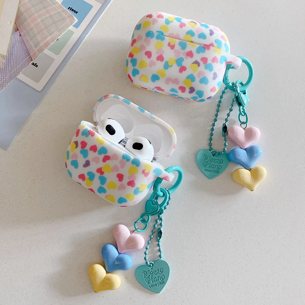 Силиконовый красочный чехол для наушников с подвеской в виде сердца любви для Apple AirPods 1/2 3 4 AirPod Pro 2, милый защитный чехол для гарнитуры