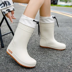 Women's Mid-tube Rain Boots Rubber Boots Warm Overshoes Waterproof Outdoor Non-slip Wear-resistant Fashion All-match Rain Boots