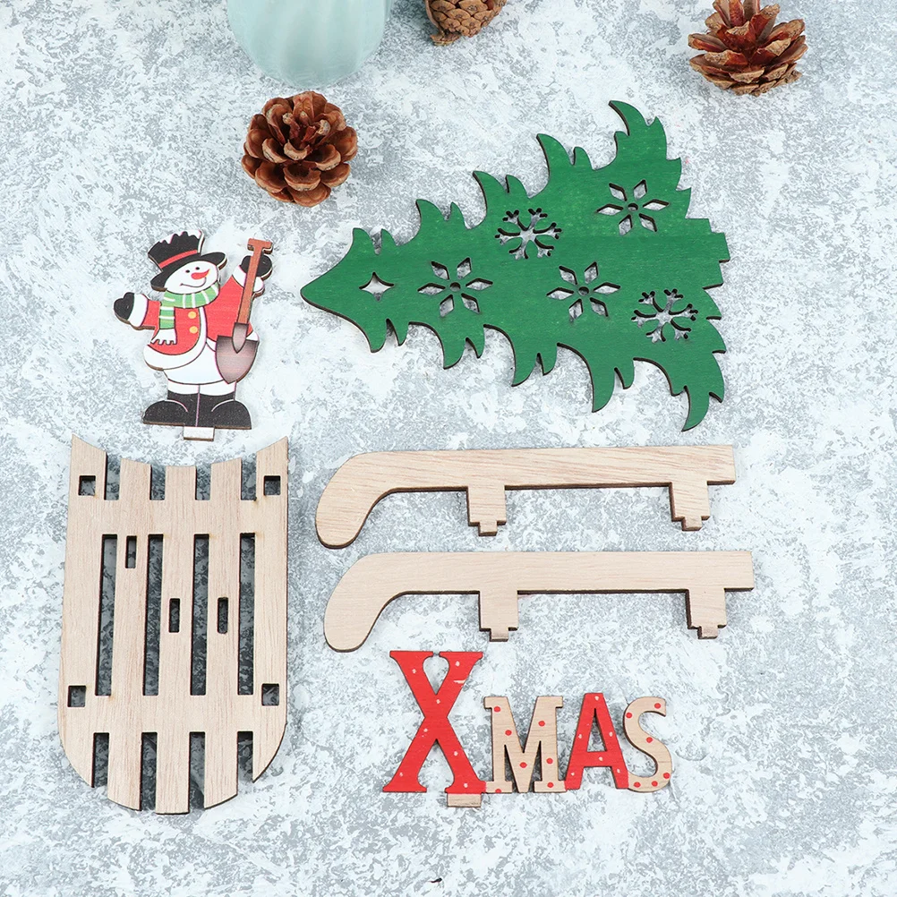 

2Pcs Wooden Christmas Sleigh Decoration DIY Assembled Craft Premium Wood Tree Deer Snowman Ornament for Home Office Living Room