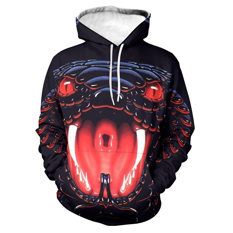 Horror Animal Snake 3d Printed Hoodies for Men Fashion Goth Cobra Graphic Sweatshirts Casual Streetwear Pullover Tracksuit Tops