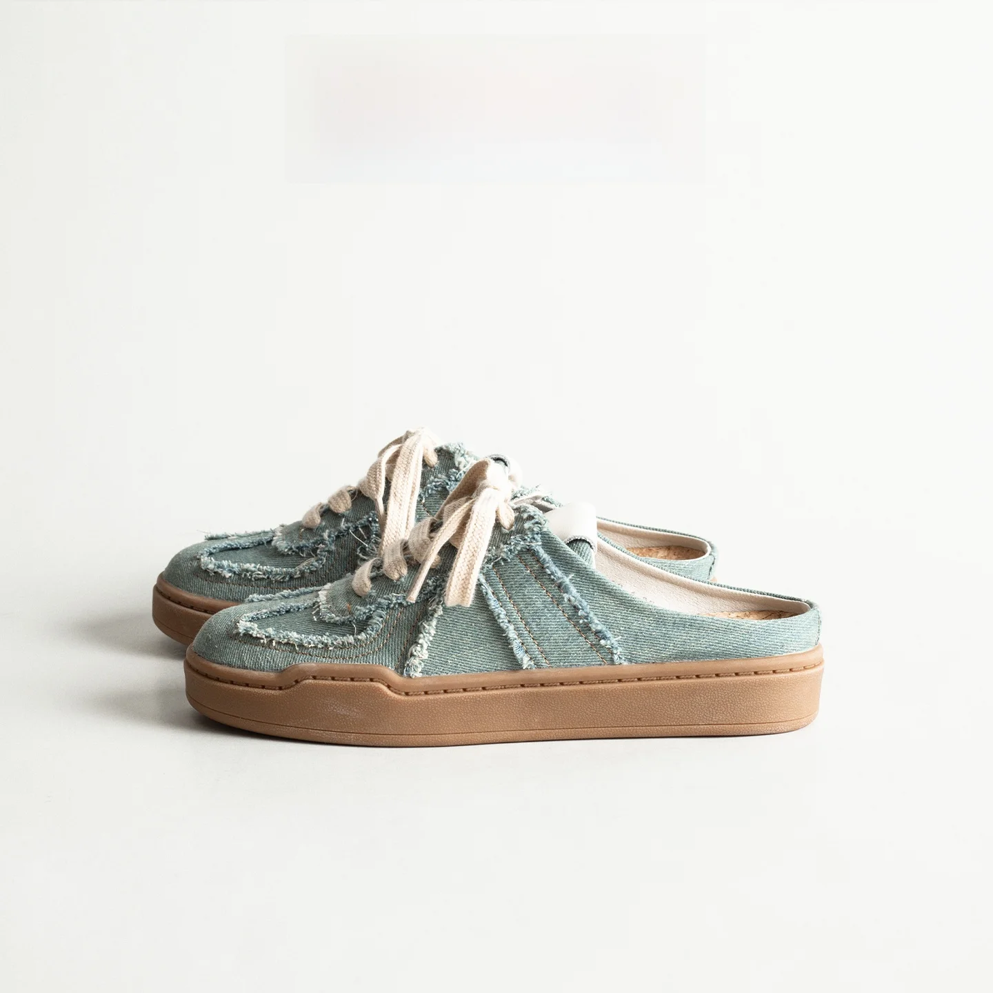 Blue Retro Canvas Slip-On Shoes Women's Outdoor Tassel Poor Girl Half Slippers Thick Bottom No Heel Casual Board Shoes