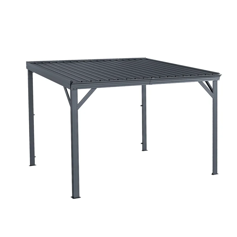 

10x10 ft Lean-to Gazebo with Built-in Drainage, Galvanized Steel Roof, Wall-Mounted Patio Shelter for Deck, Porch, Backyard
