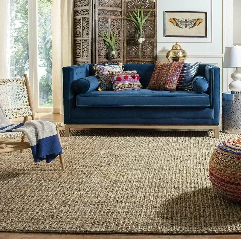 Jute Rug 100% Natural Braided Rectangle Floor Rugs Modern Look Area Rug and Carpets for Home Living Room