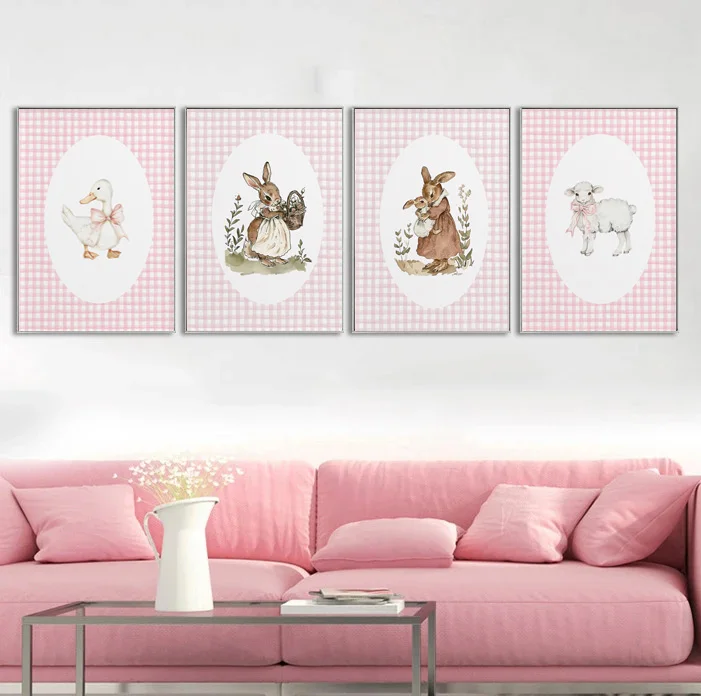Cartoon Cute Animal Baby Lamb Duckling Bunny Poster Canvas Paint Prints Art Picture Home Girls' Children Room Wall Decor Gift