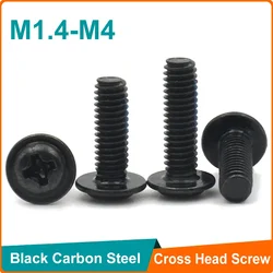 100/50/20/10pcs Black Carbon Steel PWM M1.4 M2 M2.5 M3 M3.5 M4 M5 Cross Phillips Pan Round Head With Washer Collar Screw Bolt