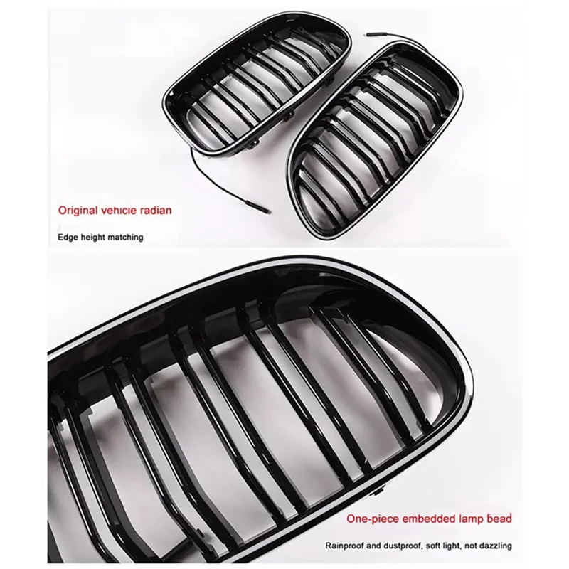 BB-Gloss Black Car Led Light Front Grille Replace Trim For BMW 5 Series F10 2010-2014