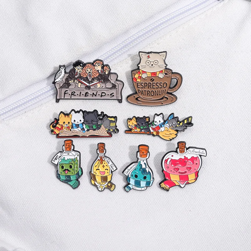 3-8pcs/set Cartoon Cute Cats Ghost Quote Brooches Creative Magic Academy Enamel Pins Custom Bagde for Backpack Jewelry Wholesale