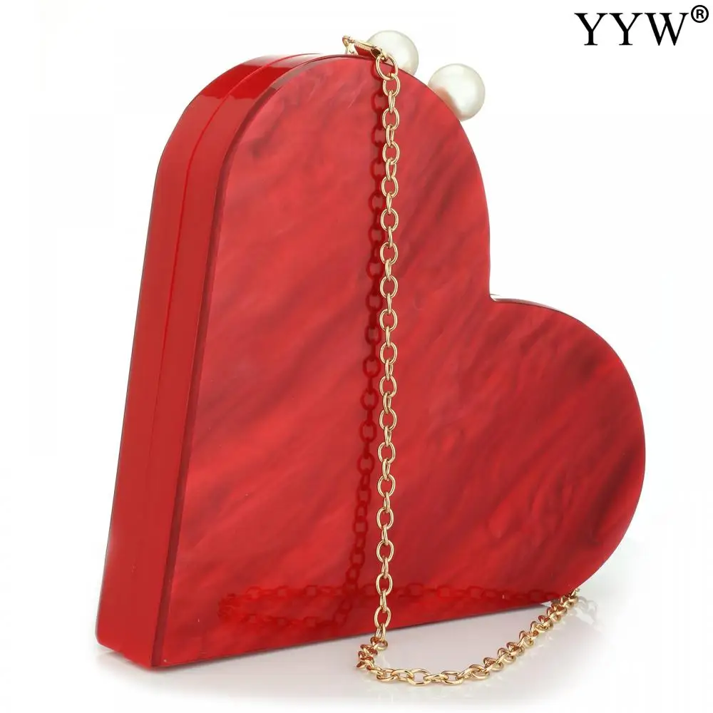 Bolso de mano de acrílico con diseño en forma de corazón para mujer, bandolera de noche, para fiesta, 2021