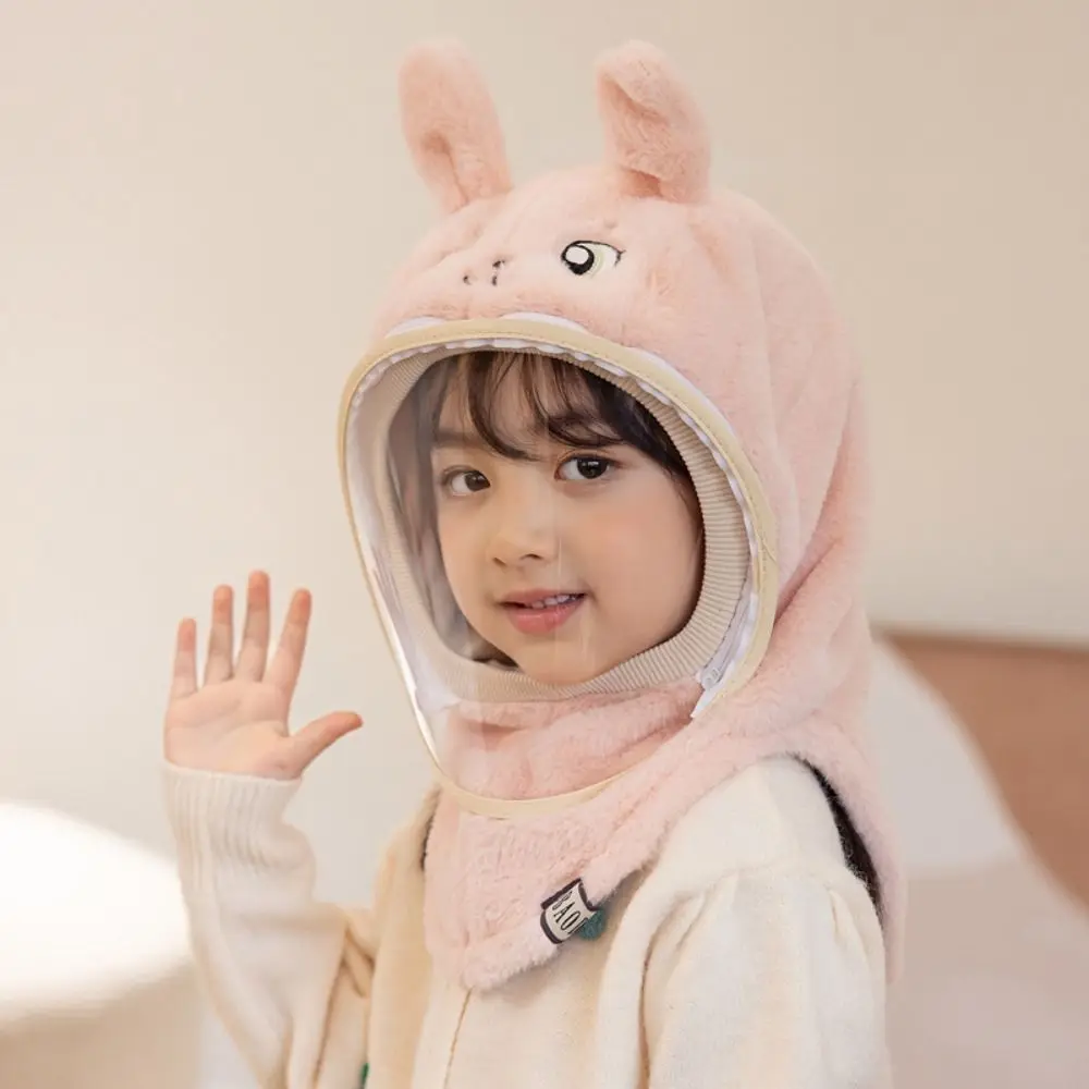 Cute Cartoon Mask Integrated Hat Warm Shawls Windproof Children's Hats High Definition Thickened Winter All-in-one Caps Boys