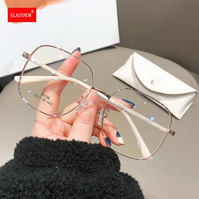 Occhiali finti da donna occhiali Anti luce blu con montatura grande lenti trasparenti montatura in metallo occhiali da vista Oversize occhiali di protezione UV400 AliExpress