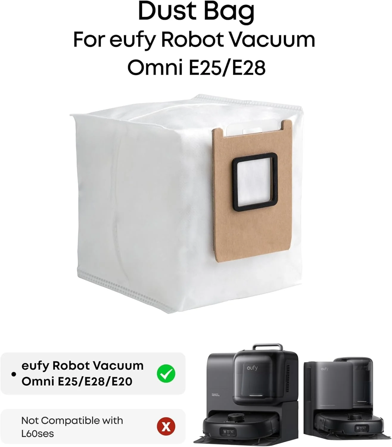 10 عبوات من أكياس الغبار البديلة لـ Eufy Omni E25 / E28، 3 في 1 E20 أكياس مكنسة كهربائية بديلة