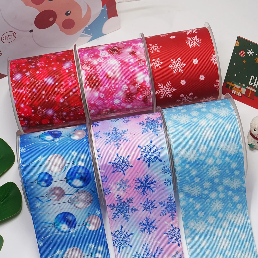 DIY Cartoon Snowflakes Printed Grosgrain Ribbon For Craft Supplies Sewing Accessories 5 Yards, Planar Resins 10 Pieces. 47801