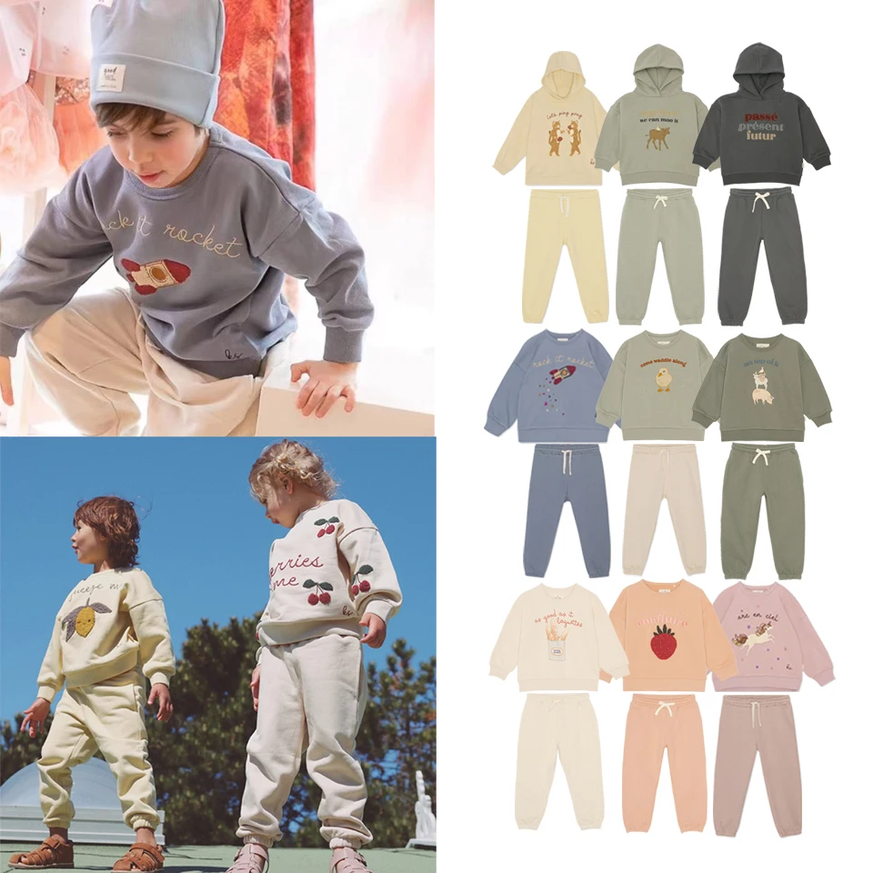 Spring KS Children Clothes Set Kids Sweatshirts Baby Boy Girl Cotton Hoodies Children Cute Printing Pullover And Pants 1-9Years