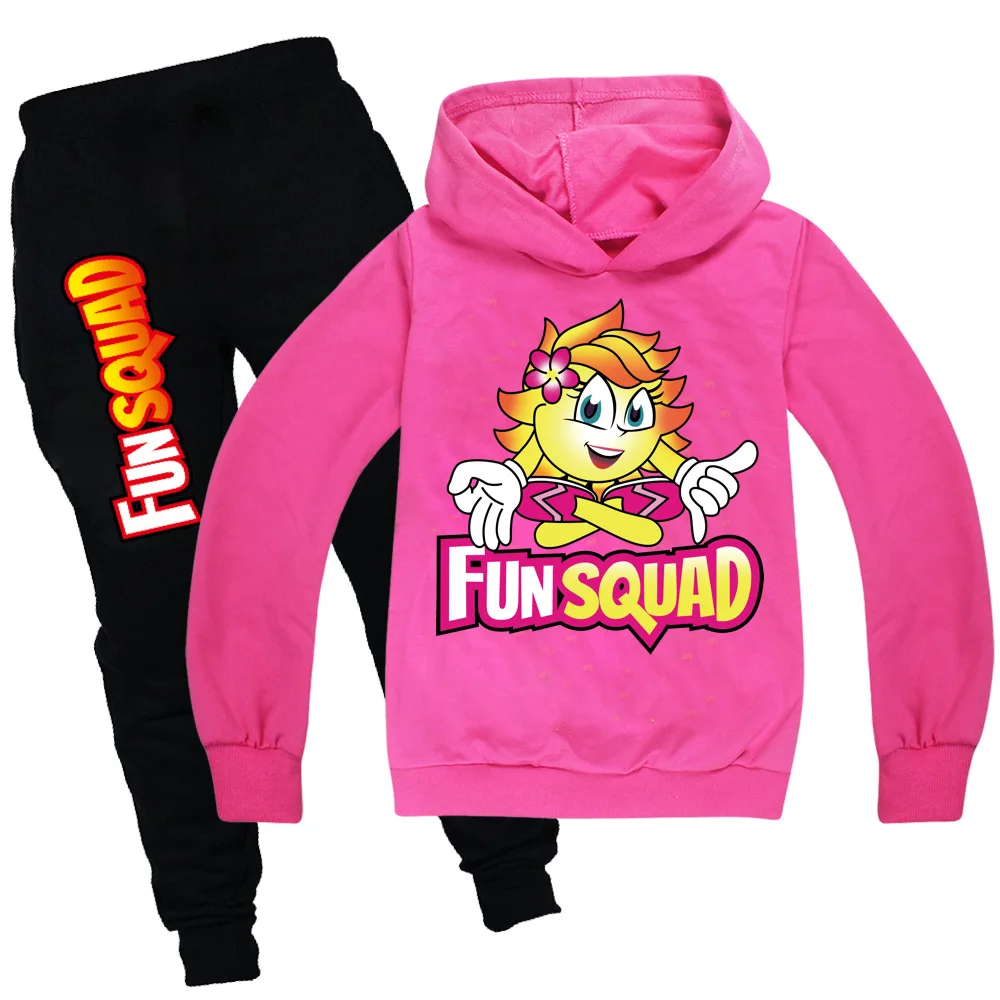 Spring Autumn Children Clothes Girls Cartoon Fun Squad Gaming Cotton Outfit Suit Kids Jogging Boys Tracksuit Tops+Pants Sets