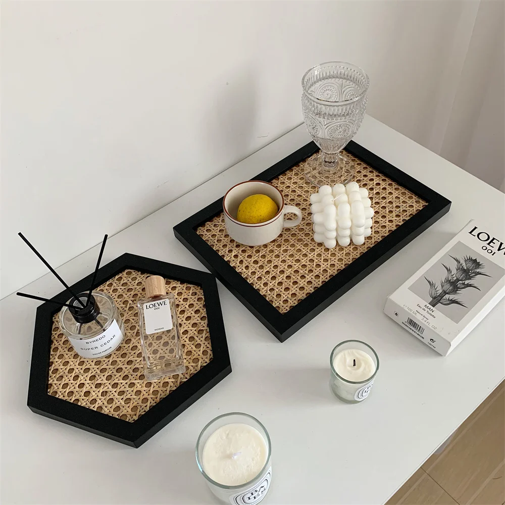 

Rattan Jewelry Aromatherapy Sundry Storage Tray Plastic Household Nordic Perfume Ornaments Organizer Plate Creative Photo Prop