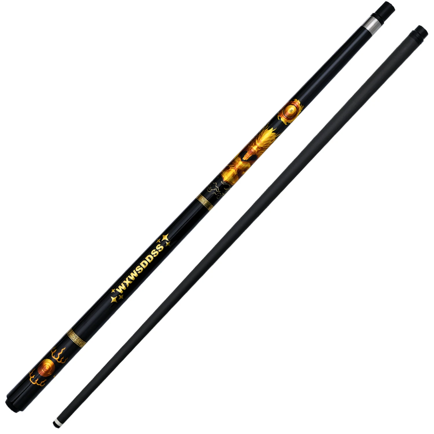 12.5mm Chinese Golden Dragon Multi-Layer Tip Carbon Pool Cue with Threaded Bumper for Predator Extensions