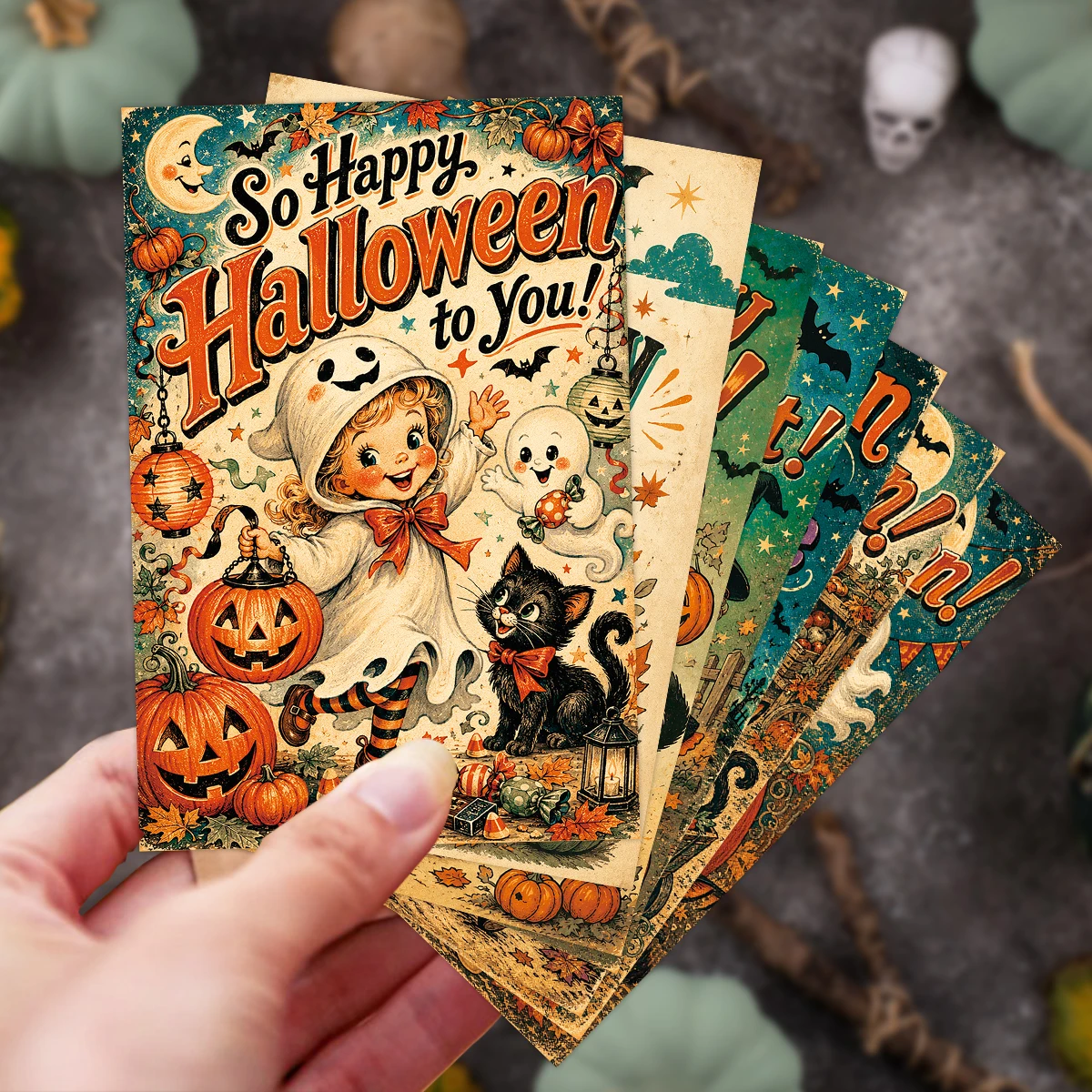 20 Stück Vintage-Halloween-Postkarten mit nostalgischen Illustrationen, Wandcollagen-Karten, Geschenkbeutel-Einlegekarten, für Halloween-Party-Dekoration – Detail 4