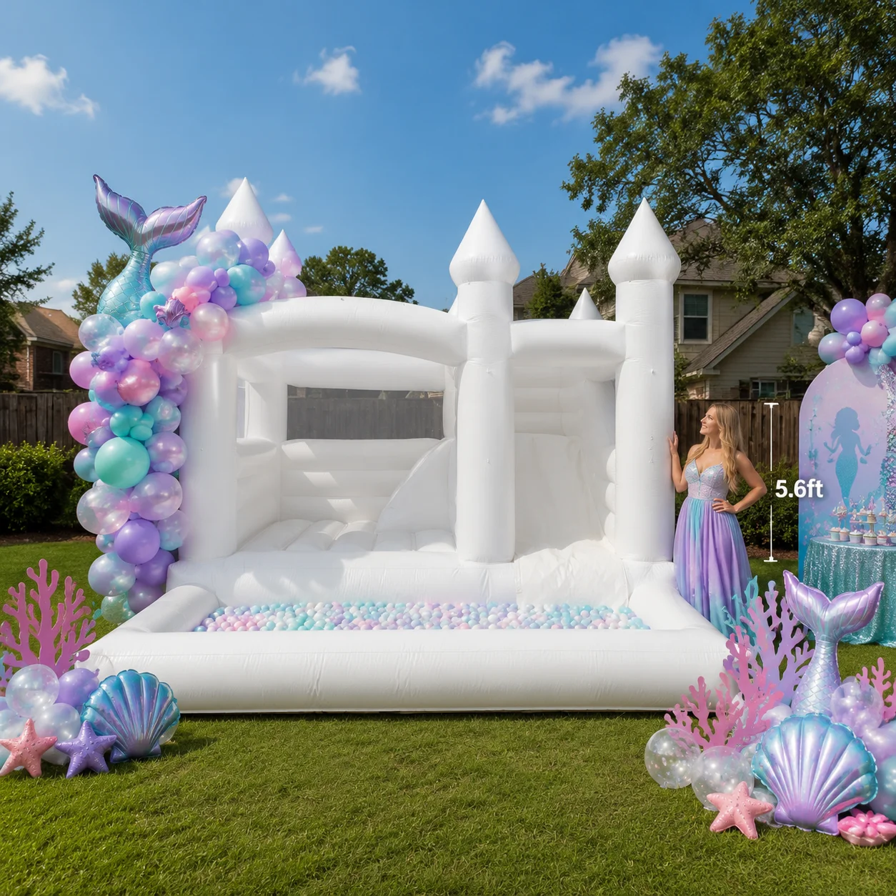 VANCEN Large Inflatable Bounce House 4.5M PVC White with Slide And Ball Pit Bouncy Castle for Family Backyard Outdoor Play Areas Commercial Grade