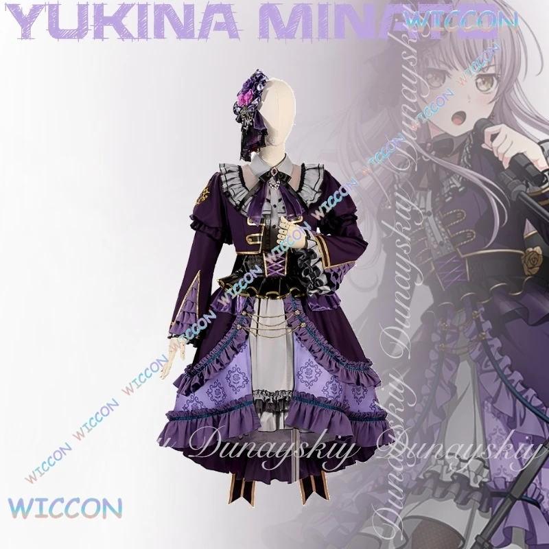Маг/БанГ Мечта! Аниме Юкина Минато Косплей Roselia свинцовая певица с фиолетовым платьем Лолиты с длинным голубым париком Косплей Костюм