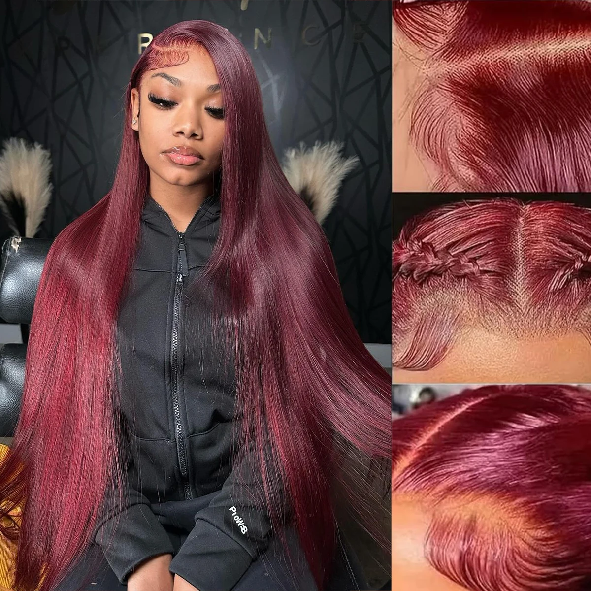 

99j Бордовые Прямые 13x4 Парики Фронта Шнурка Человеческие Волосы 200 Плотность 13x6 HD Кружевные Фронтальные Бесклеевые Парики Человеческие Волосы 30 Дюймов Красные Парики