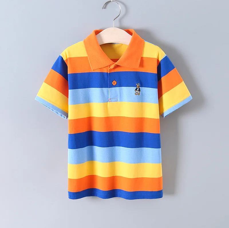 2T-11T summer child kids boys cotton striped short sleeve polo shirt