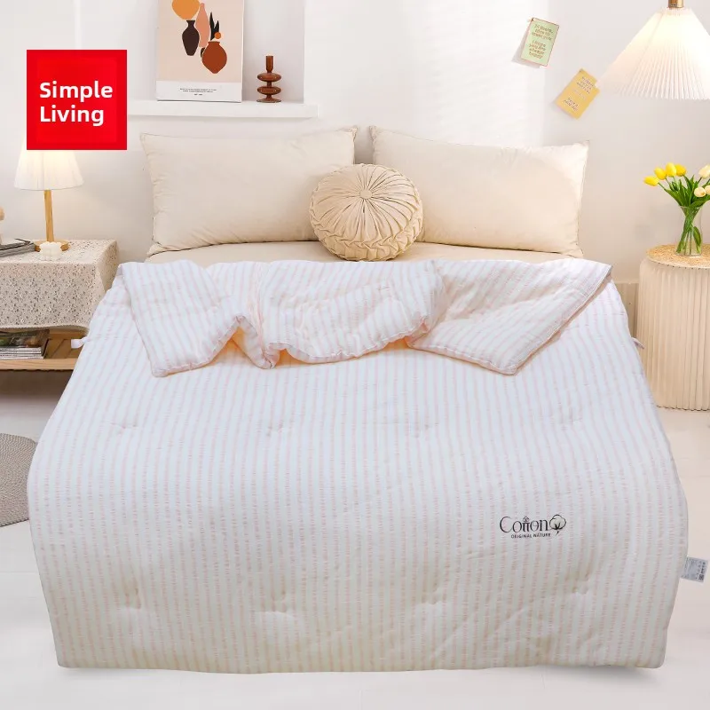 

Одеяло Simple Life из чистого хлопка с цветными полосами, весенне-осеннее, для односпальной кровати, с наполнителем из волокна