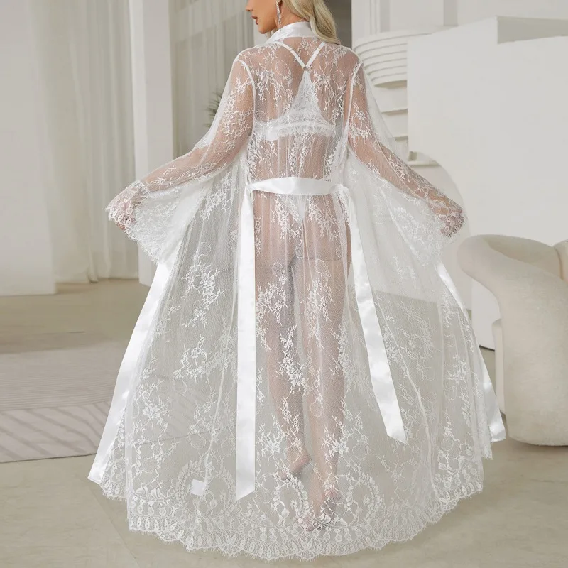 Cross-border Foreign Trade Sexy Lace Nightgown Perspective Temptation Pajamas Women's Outer Loungewear Leisure, Breathable Cool