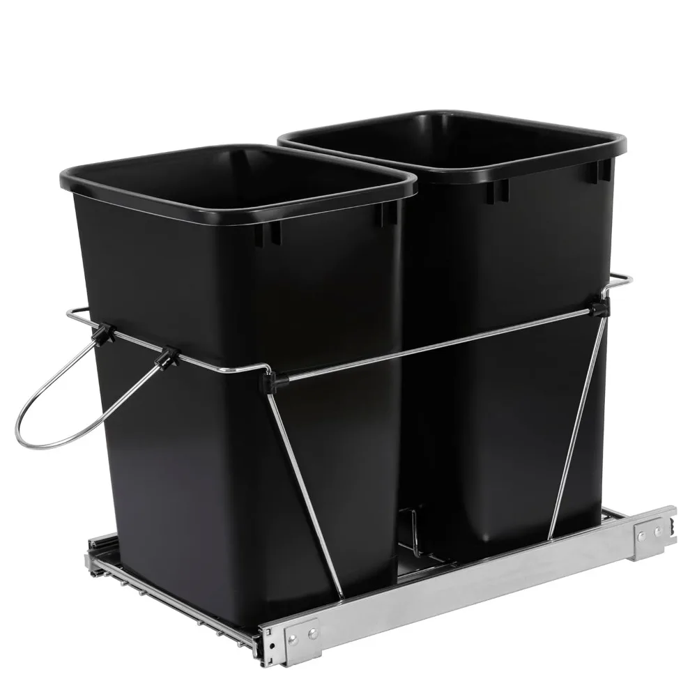 

Double 35-Quart Pull Out Trash Can Under Cabinets Under Sink Garbage Sliding Waste Bin Container Recycling Bins