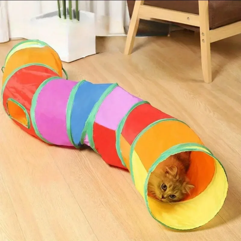 Tubo de túnel RainbowTunnel para gatos, juguetes plegables para gatos, entrenamiento para gatos, juguetes interactivos divertidos, túnel negro para cachorros, suministros para mascotas, accesorios para gatos