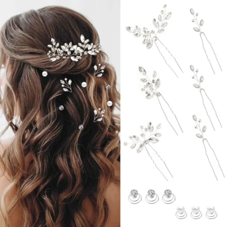 

12 Pieces Hair Accessories for Women Pearl Crystal Bridal Hair Pins Wedding HairPieces for Brides Vintage Decorations Bride Bri