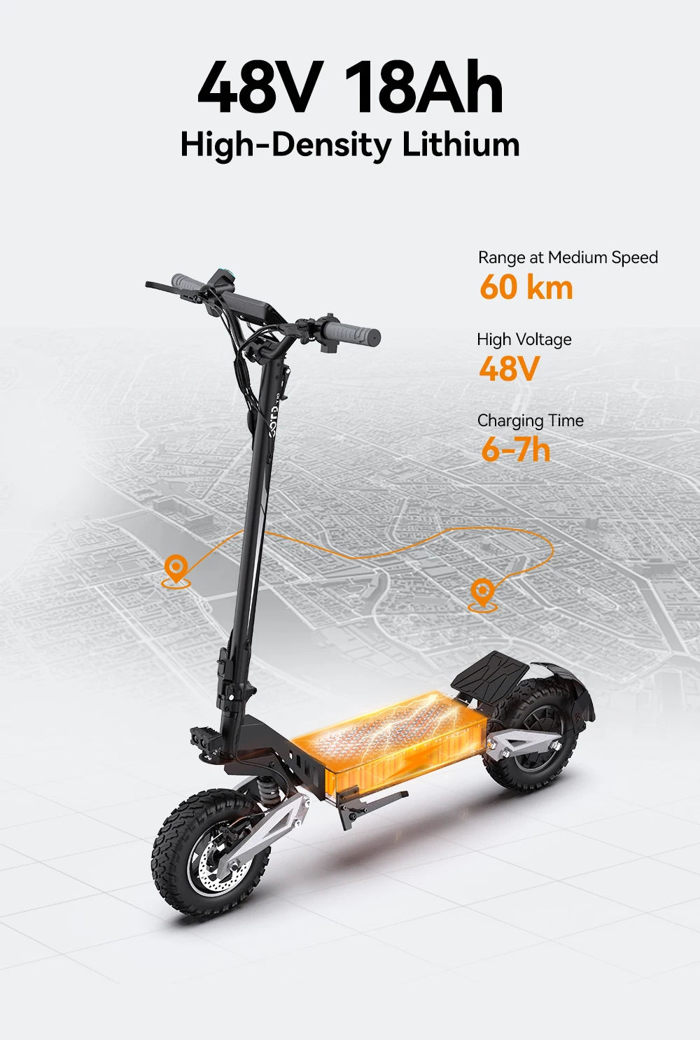 Fotografia 5: Scooter Elétrico Adulto OOTD T10 com Motor de 200W, Bateria de 48V18AH, Pneus de 11 Polegadas, E-Scooter Dobrável para a Cidade