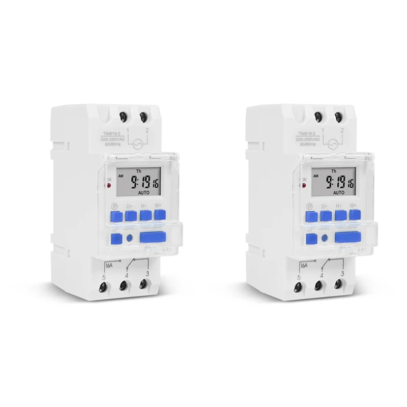 

2X SINOTIMER TM919A-2 Programmable Digital Time Switch Relay Timer Control AC 220V 16A Din Rail Mount