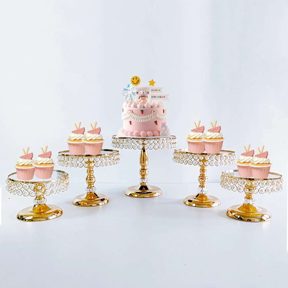 1-5pcs/lot pearl cake stand gold cupcake home party Round Cupcake Wedding Birthday Dessert Pedestal Display Plate Home Decor