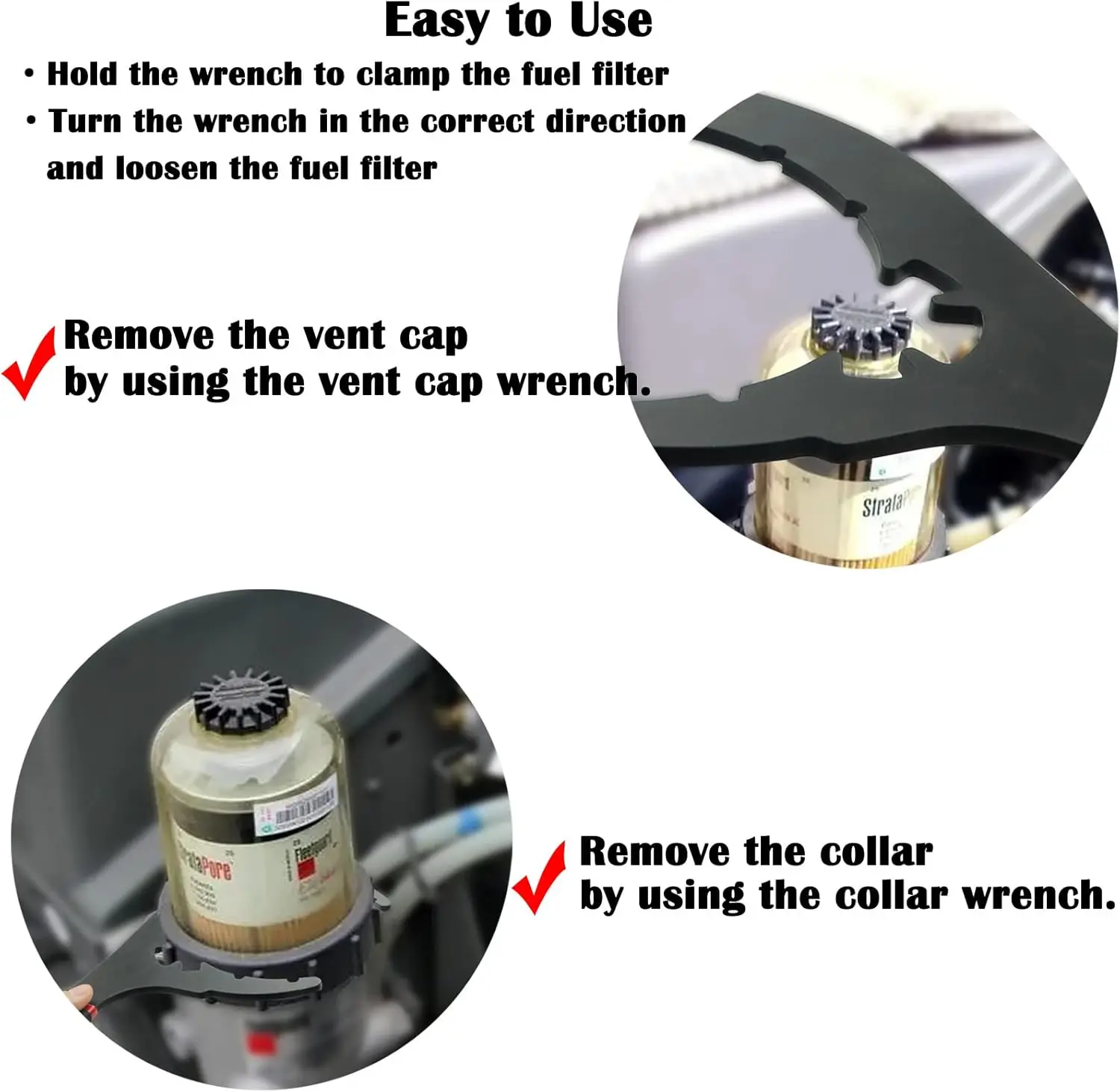 Klucz do filtra paliwa do silników wysokoprężnych Davco 4,6/5/6/8 cala, narzędzie do demontażu filtra paliwa do silników wysokoprężnych DD13, DD15, DD16