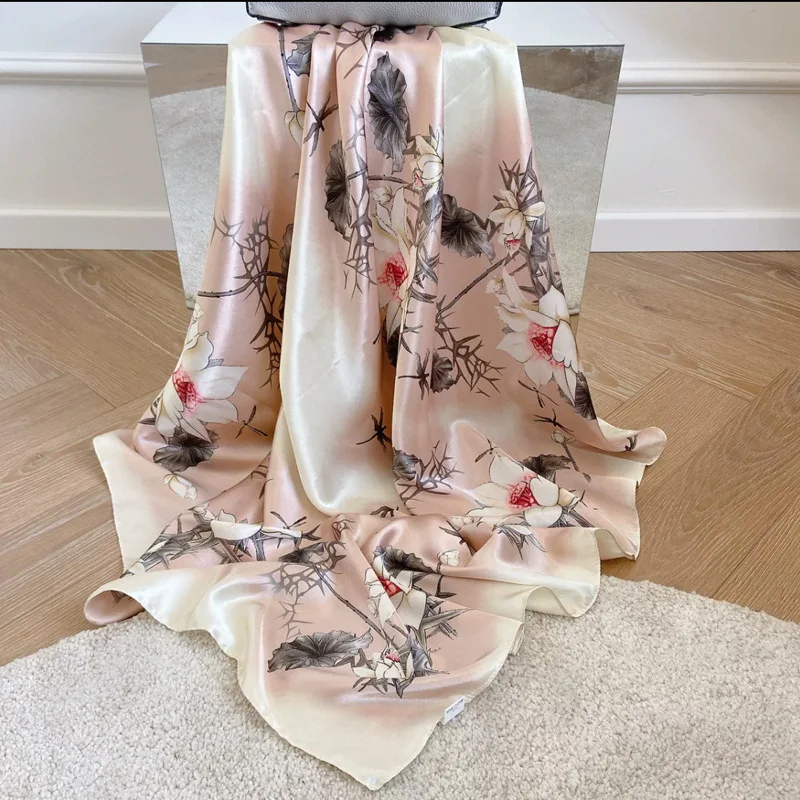 Summer Small Scarf Women's All-Match 90 × 90cm Large Kerchief Neck Tube Top Imitated Scarves Thin