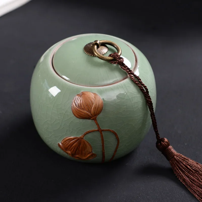 Crack Ceramic Jar Sealed Tea Porcelain Storage Crafts Desktop Room Decor