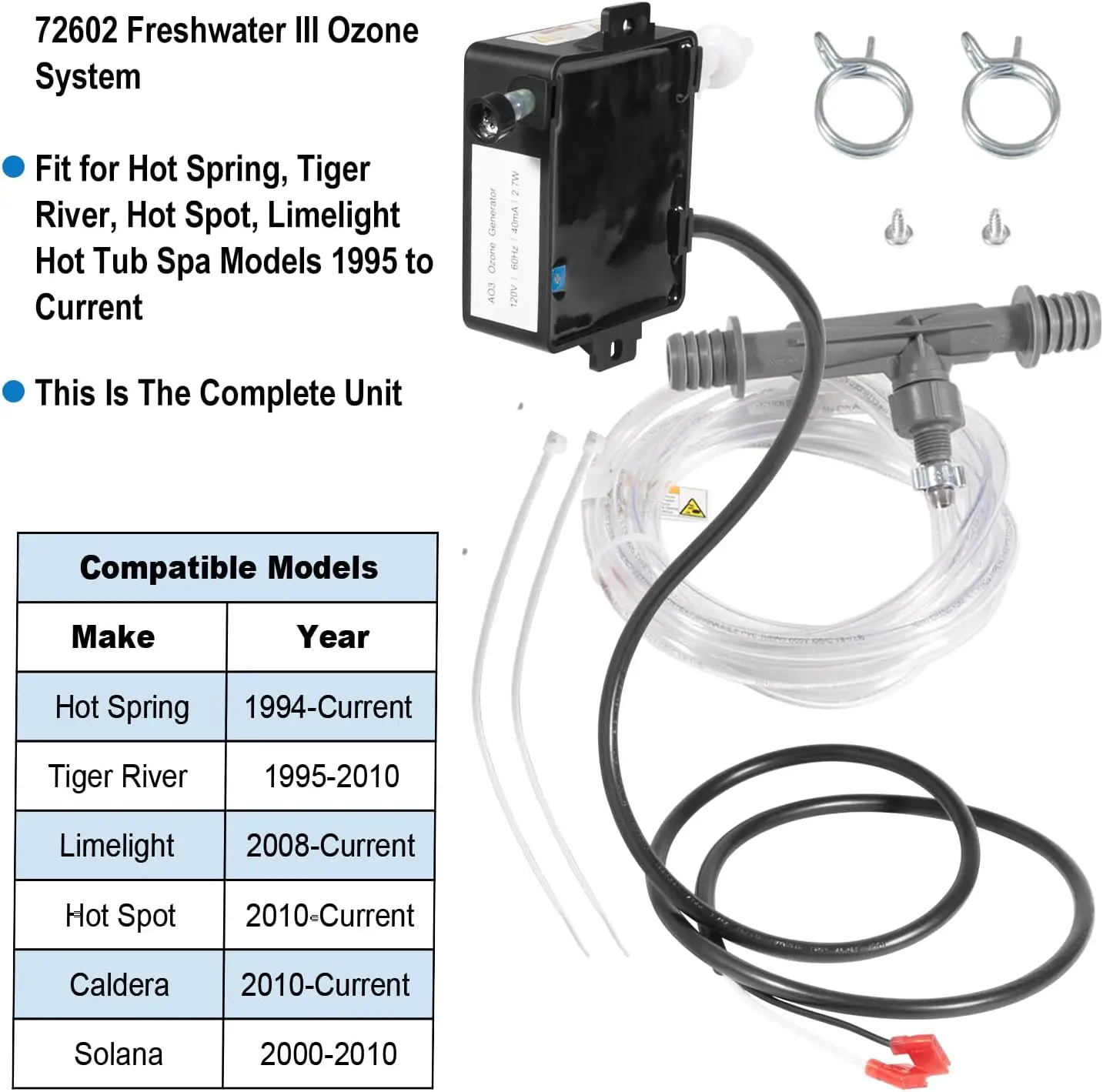 Unidade ozonizadora completa para gerador de água, peças de reposição para Watkins Freshwater III, sistema ozônio para spas termais e termais, 72602