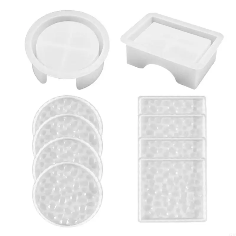 

5Pieces/set Silicone Storage Box Mould Square Round Resin Moulds for DIY Holder Soap Box Cup Mat