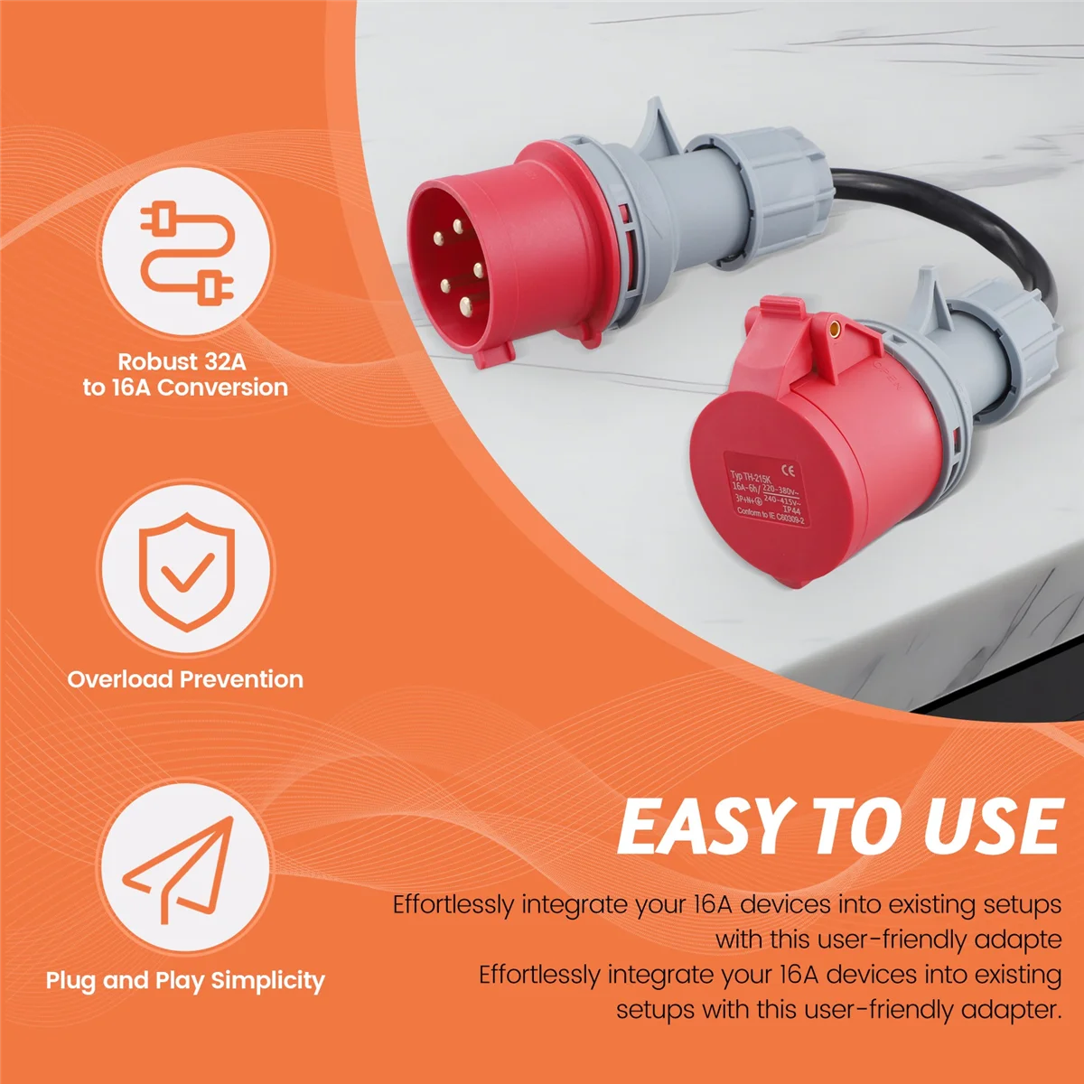 5 Pin สีแดง 32A ชาย 16A หญิง CEE-อะแดปเตอร์ Gen Ev Charger สายไฟต่อเชื่อมต่อ 400V Outlet SQ