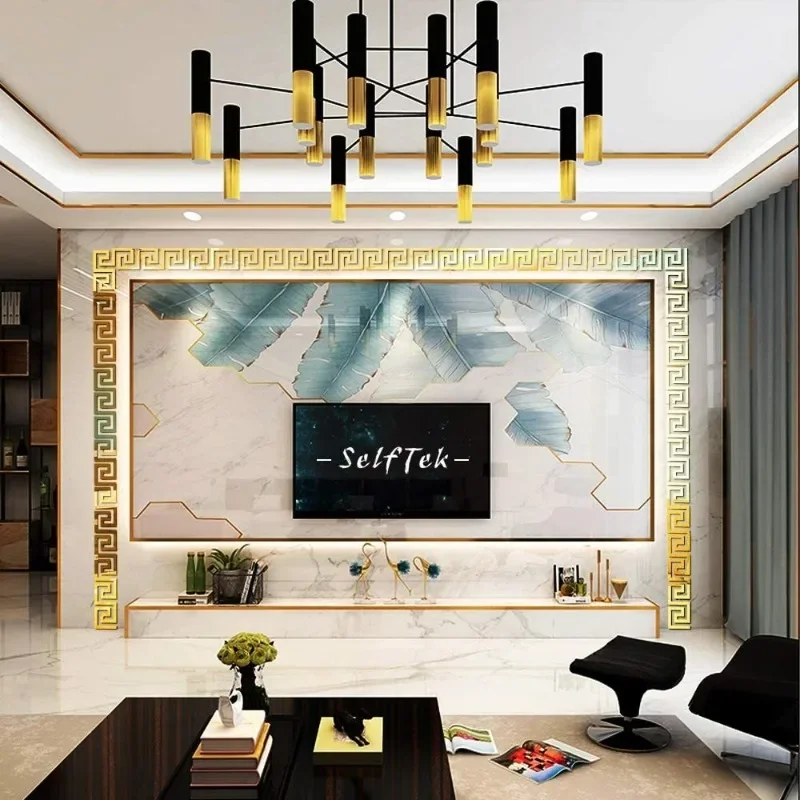 5x5cm/10x10cm Acrylic Mirror Self-Adhesive Wall Sticker for Living Room Bedroom Edge Strip Corner Line Ceiling Border Home Decor