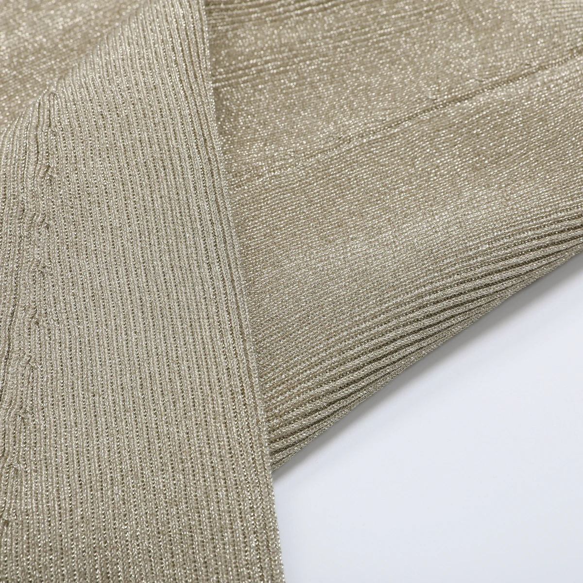 25322 haute Version été nouveau tempérament à la mode trajet tricoté soie brillante coupe ajustée col rond sans manches longue robe