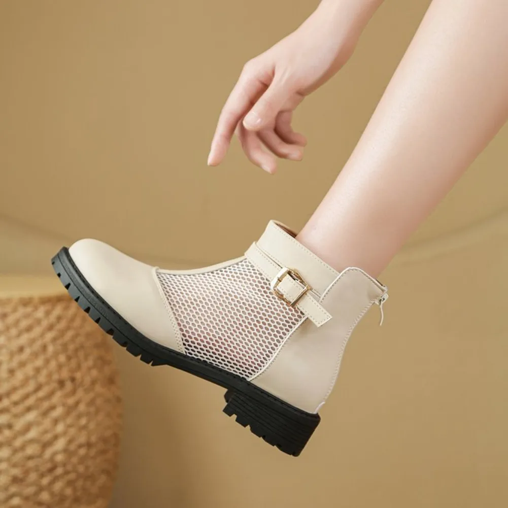 High-top Square Heel Back Zipper Fastening Mesh Fabric Fashionable Multi-purpose Comfortable Anti-slip Breathable Women's Boots