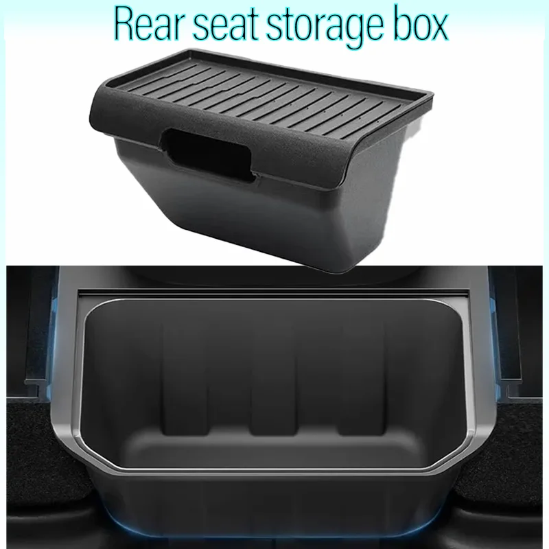 

Для Tesla Model Y Juniper Ящик для хранения на заднем сиденье, аксессуары для салона автомобиля с противоскользящей крышкой, лоток для хранения под сиденьем, мусор