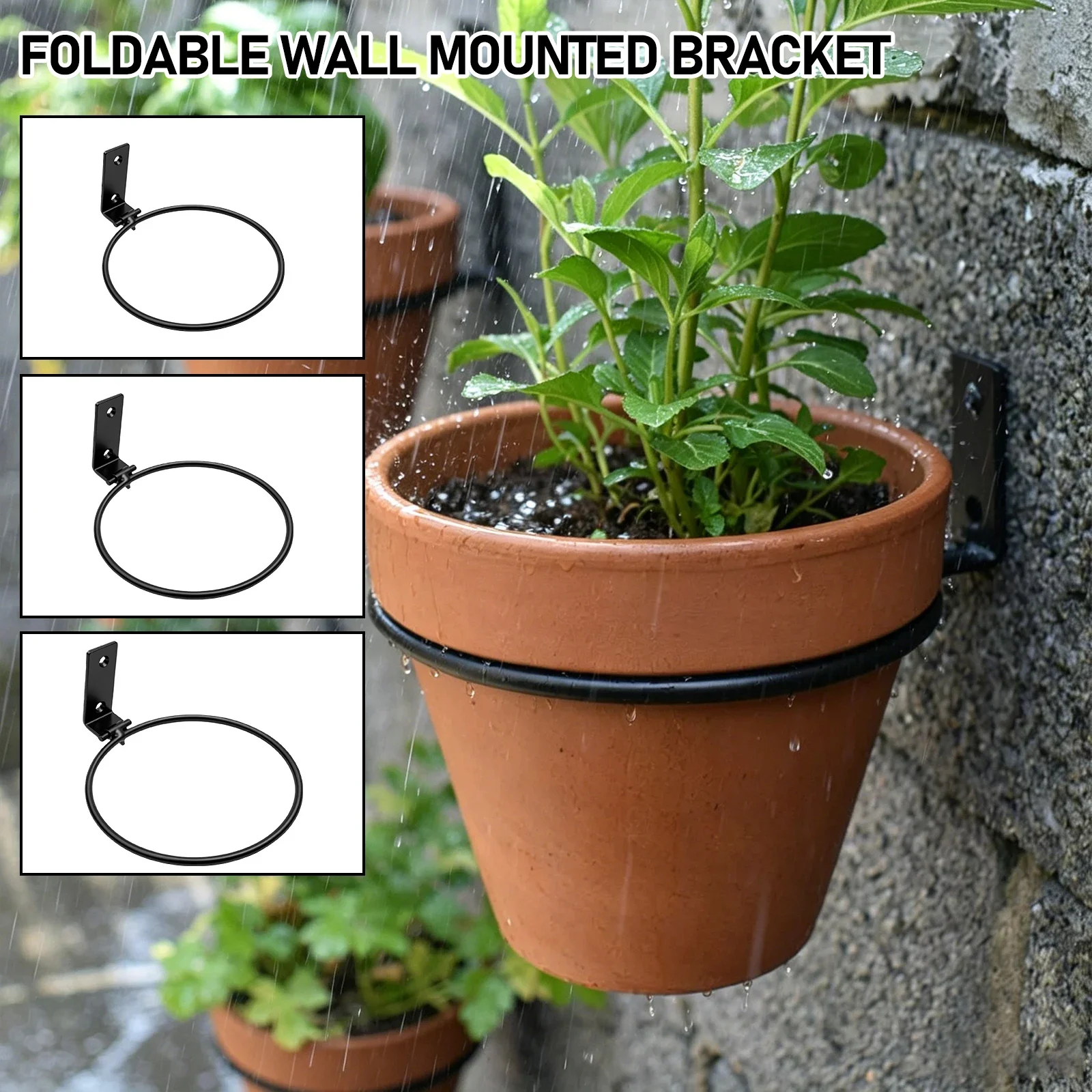 Foldable Wall Mounted Flower Pot Holder Heavy Duty Metal Hanging Bracket 4/5/6/8 Inch Plant Holder Garden Accessories