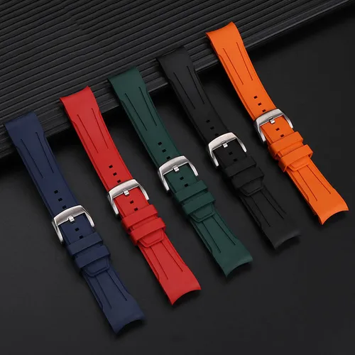 Imagen 2 del producto 22mm Curved Waterproof fluororubber Watch Strap For Mido New Multifort TV Series M049.526 Rubber Watch Band Men's Soft Bracelet