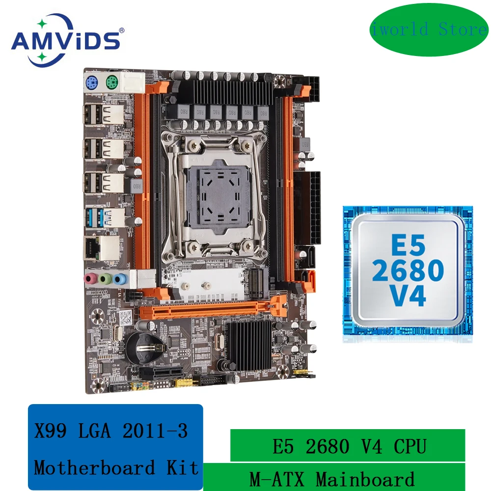 

X99 LGA 2011-3 X99 Motherboard Kit with Intel Xeon E5 2680 V4 CPU DDR4 ECC REG Memory Combo Set SATA3.0 USB3.0 M-ATX Mainboard