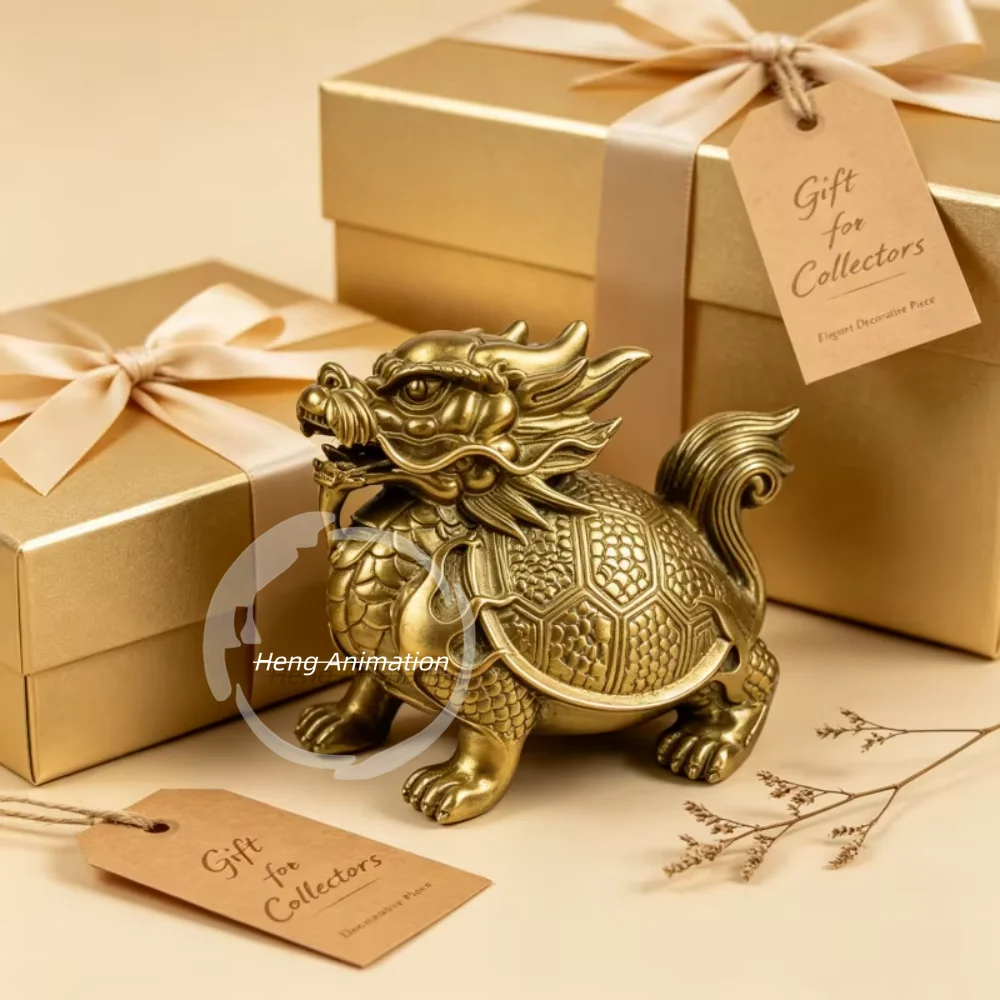 In Stock Solid Brass Dragon Turtle Figurine Retro Oriental Mythical Beast Desktop Ornament Home   Collectible Craft Gift