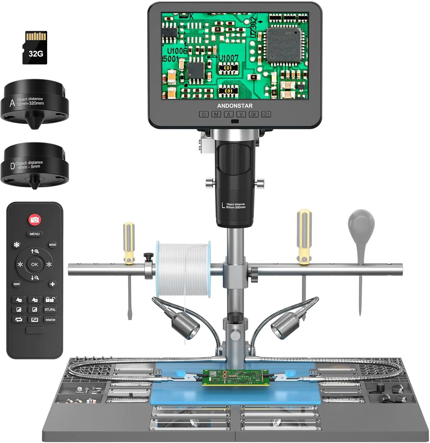 

AD246S M Plus 7 HDMI Soldering Digital Microscope 2000x 3 Lens 2160P UHD Video Record Helping Hands