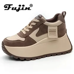 Fujin 8cm Microfiber Leather Platform Wedge Fashion Women Spring Autumn Chunky Sneakers Shoes Breathable Comfortable Vulcanize