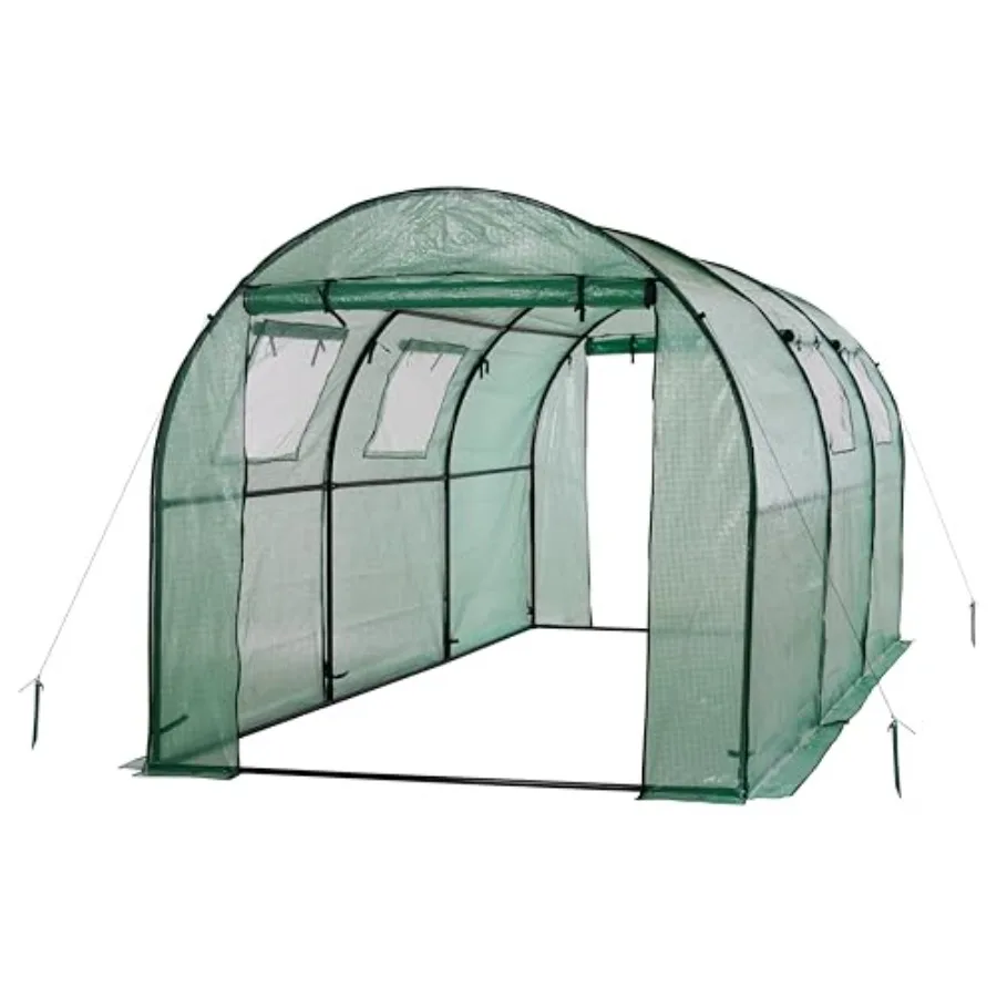 Deluxe Walk-in Tunnel house with Cover for gardening use, polyethylene material, green color, UV-resistant and durable